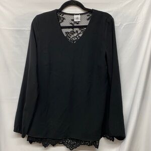 Cabi lace black Vneck tunic top sz small